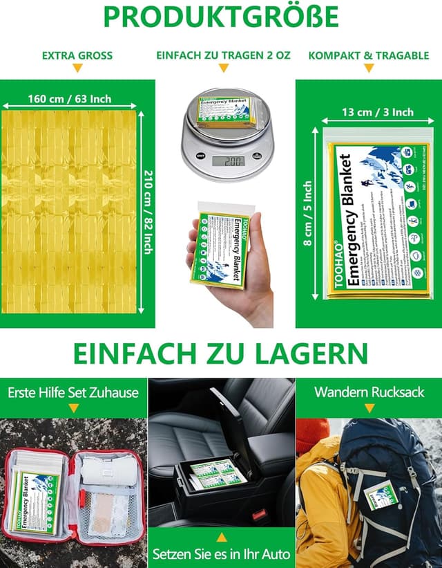 Detalle 2 de TOOHAO Manta Térmica Supervivencia 160 x 210 cm
