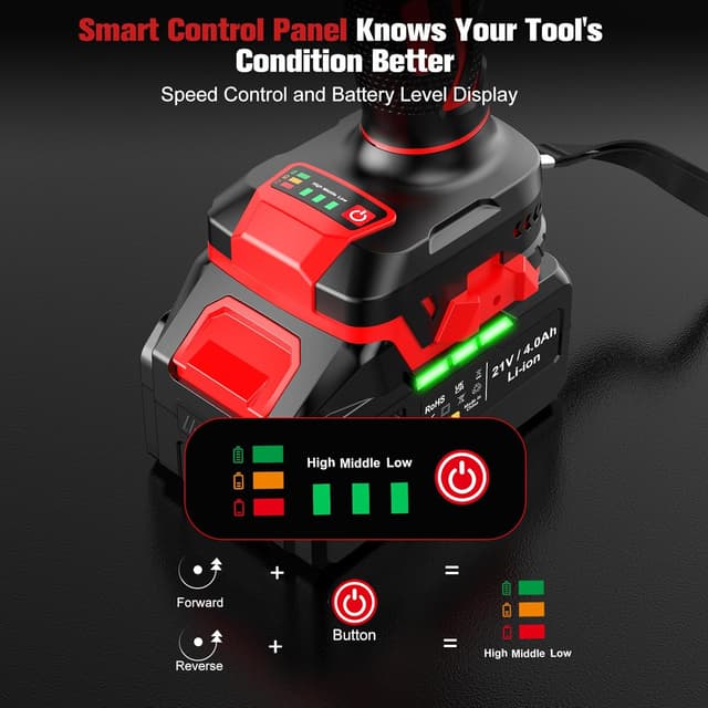 Detalle de Bamse Impact Wrench Cordless 1/2in brushless impact driver (21V) with 4000mAh battery, fast charger and 5 sockets