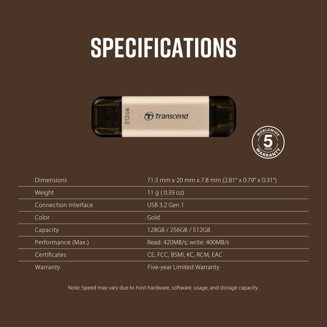 Thumbnail 10 de Transcend JetFlash 930C 128GB USB 3.2 ✨ Rosa Dorado