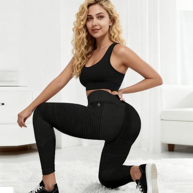 Detalle de Anti Cellulite Leggings Damen – langes Kompressions-Workout-Model mit Po-Push-up & blickdichtem High-Waist-Bund