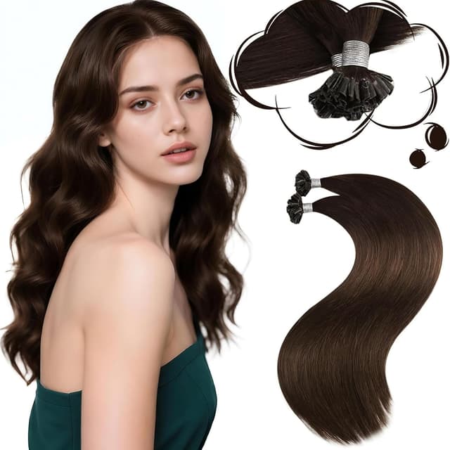 Detalle de Moresoo Extension Cheratina Capelli Veri Marrone Scuro Remy, uso quotidiano, #4 (35 cm) 40 g, 50 ciocche