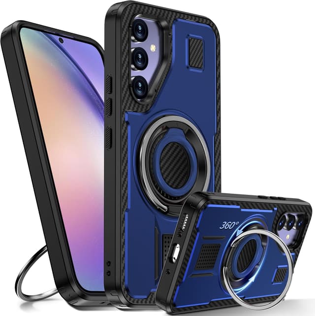 Detalle de Tuvror Hülle für Samsung Galaxy A54 mit Ständer – stoßfeste PC/TPU Schutzhülle mit 360° drehbarem Ring, Blau