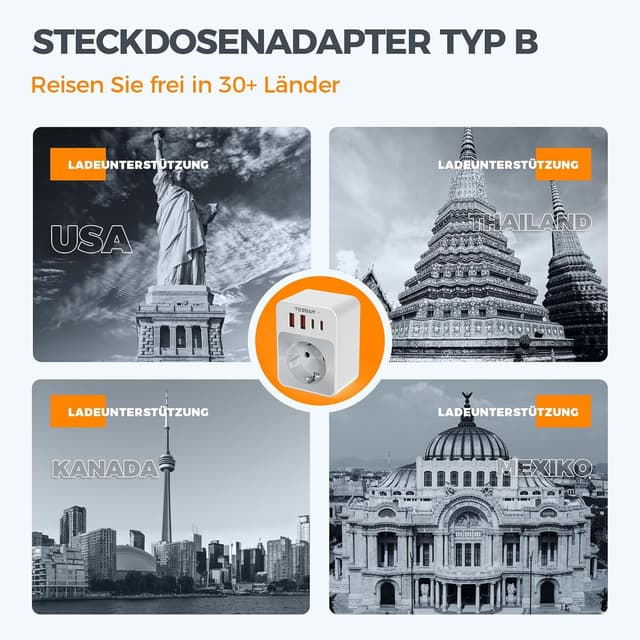 Thumbnail 2 de TESSAN Klappbarer USA Reiseadapter 5‑in‑1 🔌