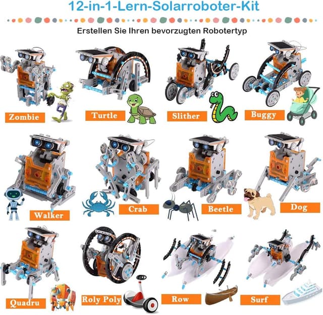 Detalle de ACELIFE STEM Solar Robot Toy 12-in-1 (190-piece DIY kit) – solar-powered building robots for ages 8–12