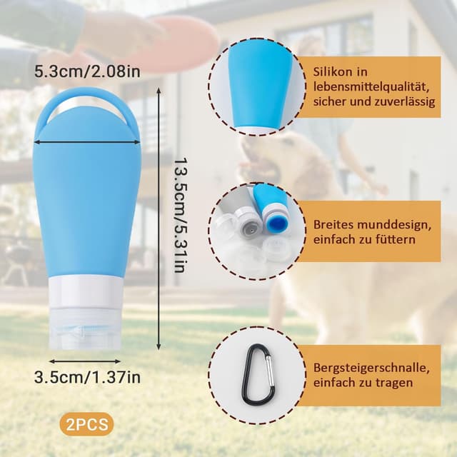 Detalle 2 de GYYXH Set: 2 Leckerlitaschen mit Karabiner + 2 Futtertuben (90 ml) zum Befüllen für Hundetraining