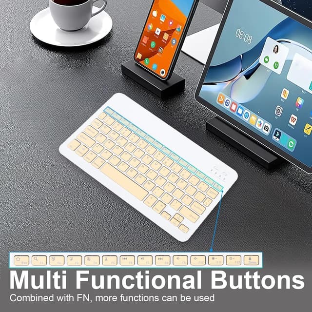 Thumbnail 6 de Universal Ultra-Slim Rechargeable Wireless Keyboard (Yellow) for iPad, Android Tablets, Windows & iOS