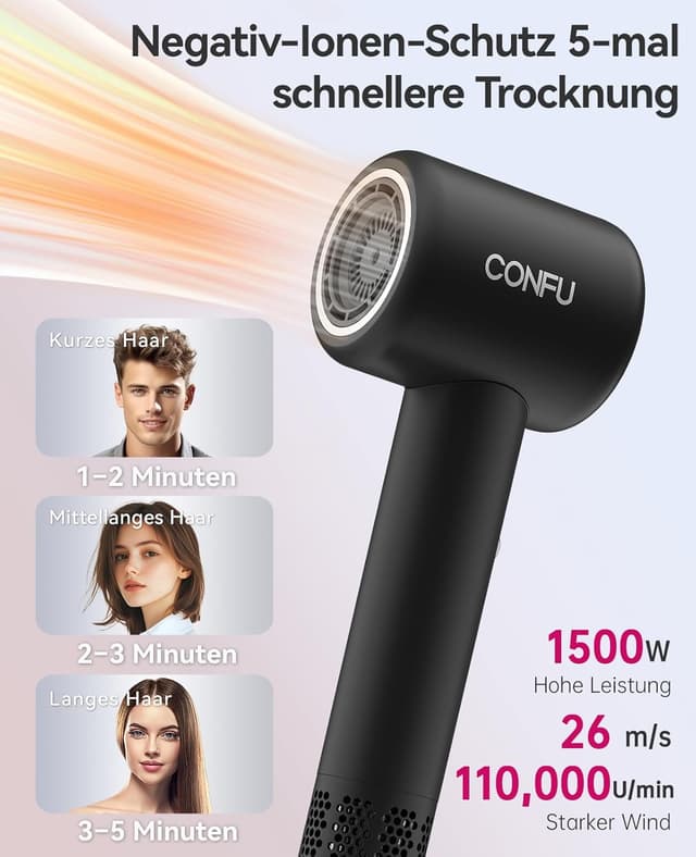 Thumbnail 1 de CONFU Haartrockner 1500 W 200 Mio Negativ-Ionen