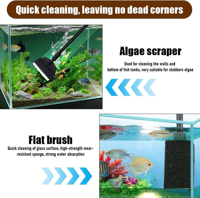 Detalle de MIUUIPI Aquarium Reinigungsset 5-in-1 mit Kescher, Kiesrechen, Algenschaber und Bürsten