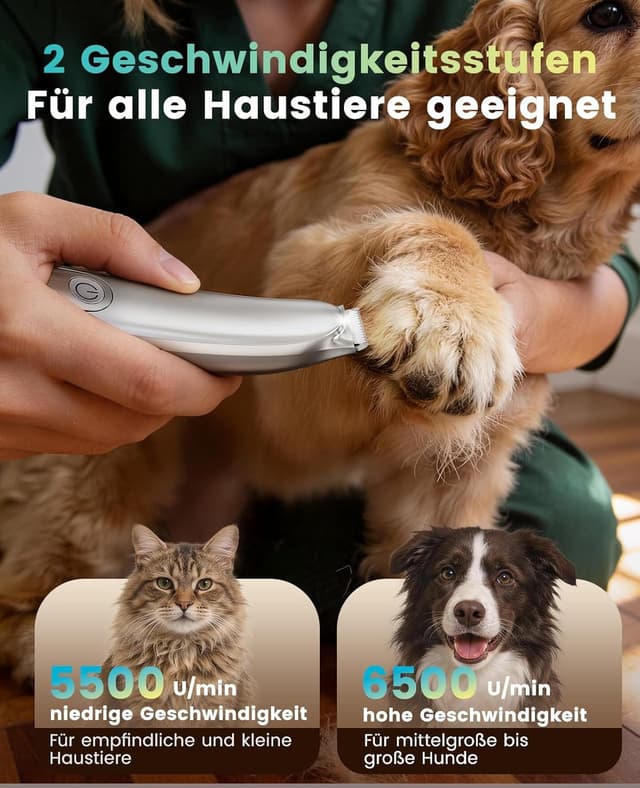 Detalle de oneisall Pfotentrimmer Extra Leise mit LED-Licht – Hunde- und Katzen-Trimmer für Pfoten, Ohren, Augen & mehr (Silber)