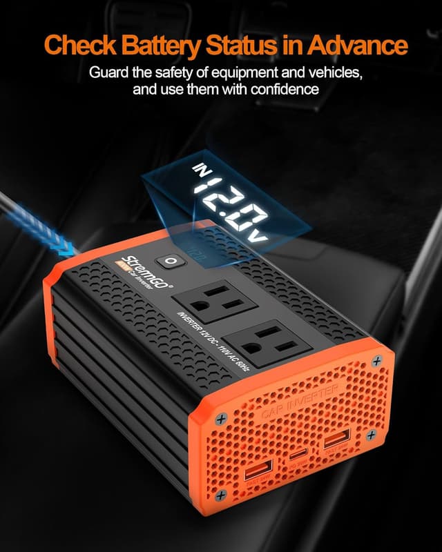 Detalle de 400W Car Power Inverter with Dual AC Outlets and USB-C PD Fast Charging (30W)