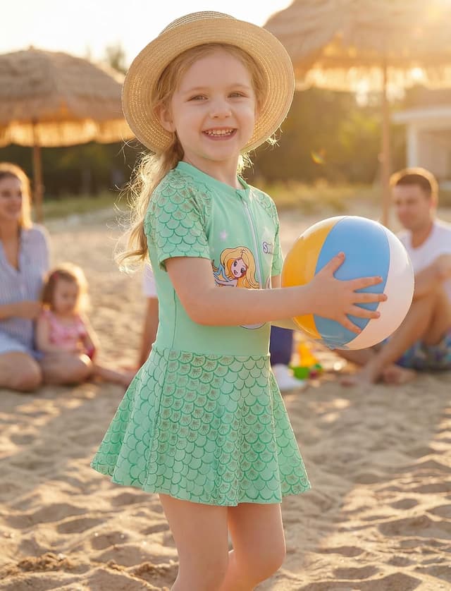 Detalle 2 de JiAmy girls skirted one-piece swimsuit with front zip and built-in briefs (3–12 years)