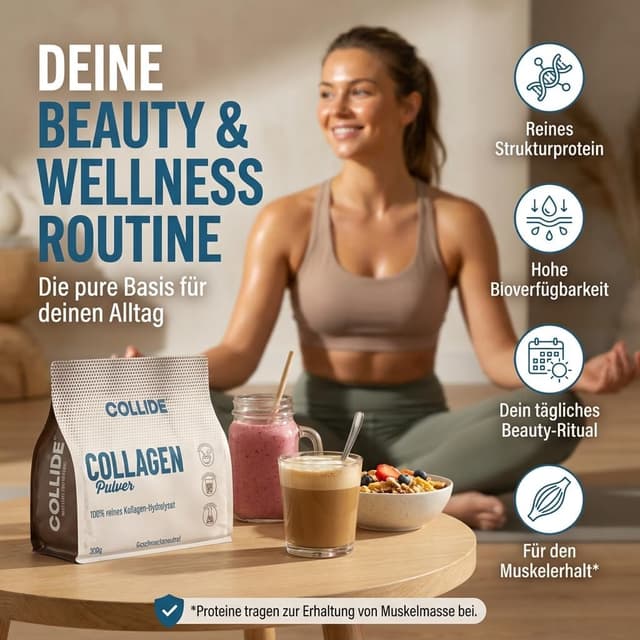 Detalle de COLLIDE Collagen Pulver (geschmacksneutral) – 100% Kollagen-Hydrolysat, zuckerfrei, leicht löslich, 300 g