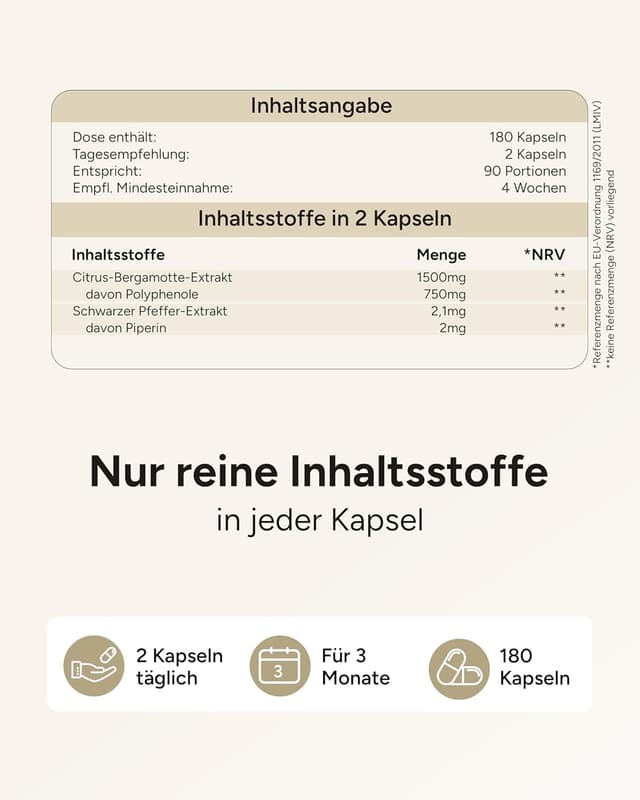 Detalle de Citrus Bergamot Kapseln (180 Stk.) – 1.500 mg Extrakt/Tag mit 50% Polyphenolen