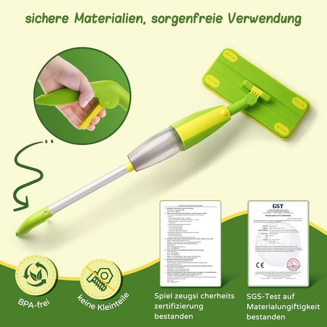 Detalle de EURYUNG Kinder Wischmopp mit Sprühfunktion für Kinder ab 3