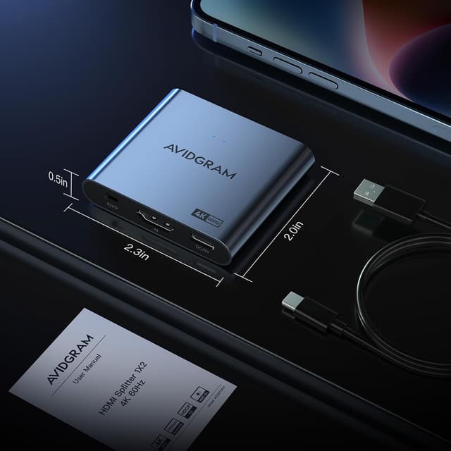 Thumbnail 6 de HDMI-Splitter 1×2 (1 In / 2 Out) 4K 60 Hz 4:4:4, AVIDGRAM 2.0 mit Downscaler und Auto-/Copy-/Auto-Mode Unterstützung