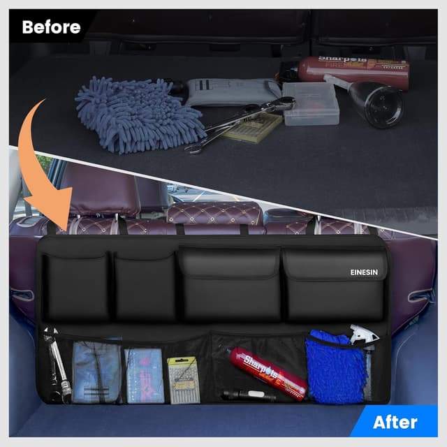 Detalle de Einesin Kofferraum Organizer Auto – Aufbewahrungstasche mit elastischer Aufhängestruktur (110 x 54 cm) für SUV