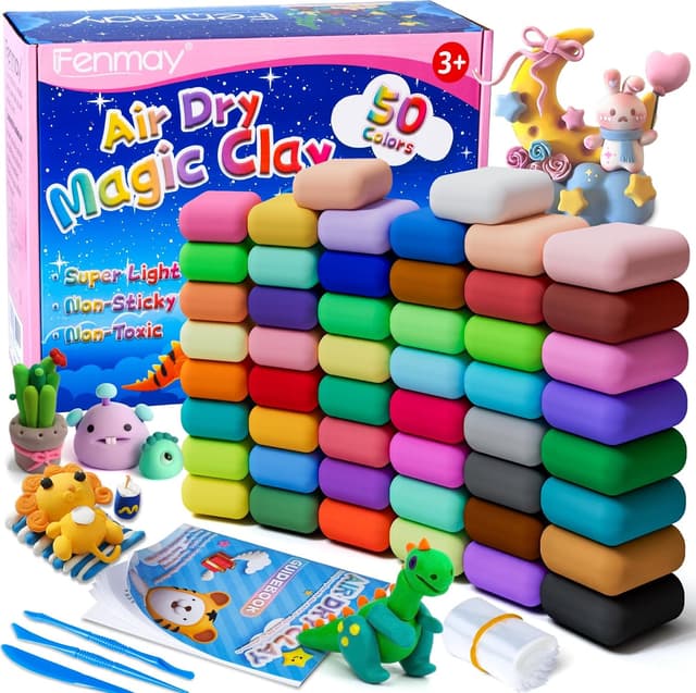 Detalle de Air Dry Clay 50-Colour Modelling Clay Kit with 3 Tools & Guidebook (Ultra Light, Non-Toxic)