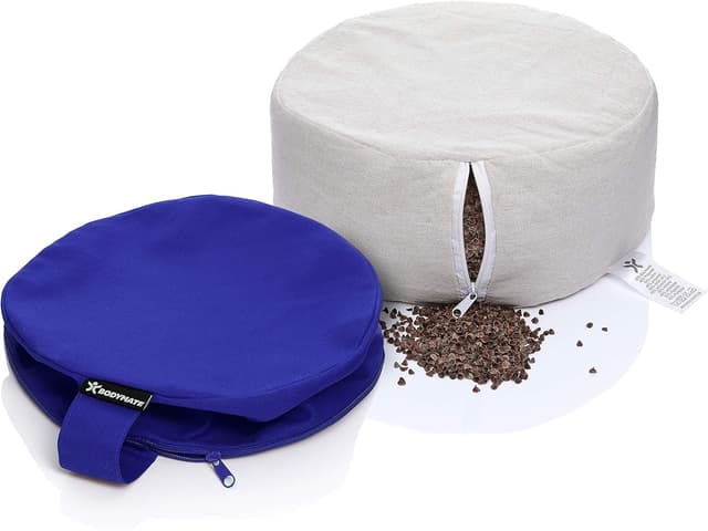 Detalle de BODYMATE Coussin de yoga rond en fourrure de sarrasin, 31 cm de diamètre et 13 cm de hauteur
