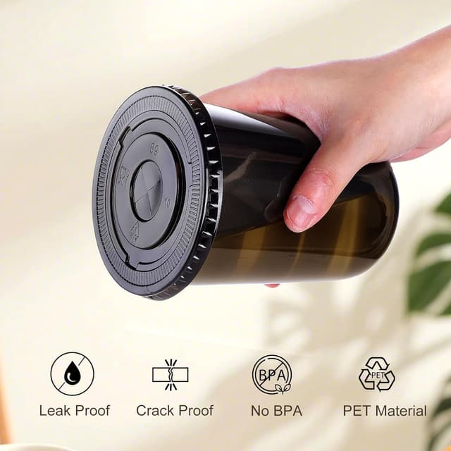 Detalle de tchrules 100 Set 16oz Plastic Cups with Lids and Straws (Black Clear Iced Coffee Cups)