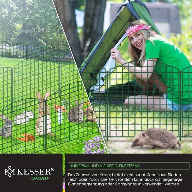 Detalle de KESSER Teichzaun Steckzaun Komplettset aus Metall mit Oberbogen (inkl. Handschuhe, Hammer & Befestigungsstäben)
