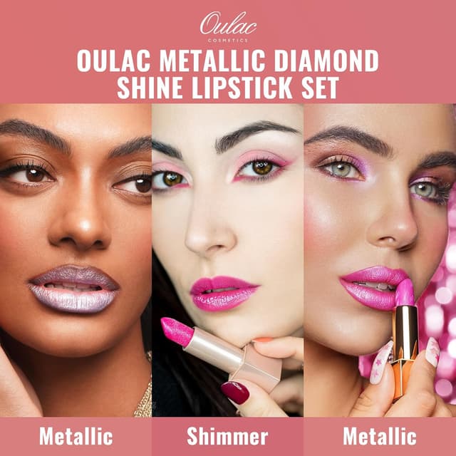 Detalle 2 de OULAC Purple Pink Metallic Lipstick Kit (MD02 + D02 + MSD15) – 3-Piece Shimmer & High Pigment Set