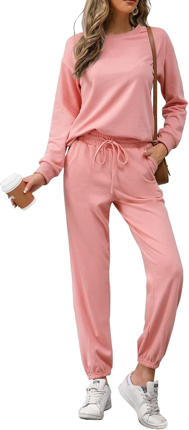 Detalle de REORIA Damen Trainingsanzug-Set Langarm mit Rundhalsausschnitt – Hoodie & Jogginghose (Zweiteiler)
