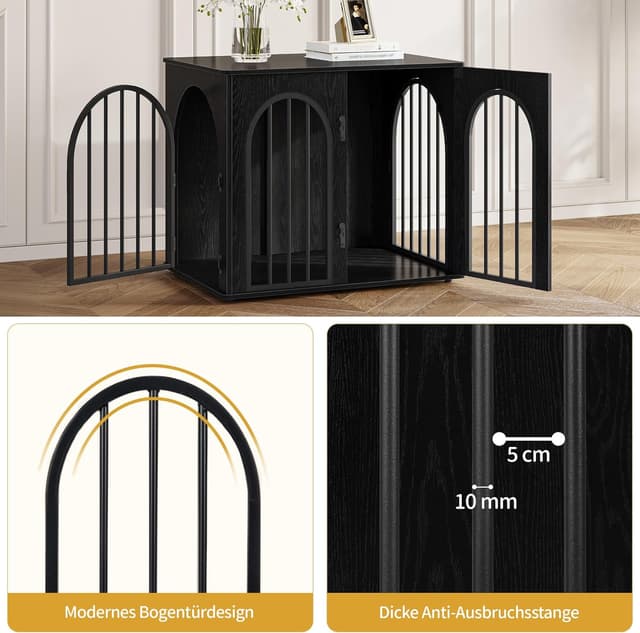 Detalle de Hzuaneri Hundekäfig-Möbel 68 cm (68 x 49 x 56 cm) mit Bogentür und 3 Türen – Schwarz DFC85504B