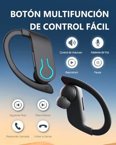 Detalle 2 de Paekole Auriculares Bluetooth deportivos con gancho y Bluetooth 5.3 (IPX7, 4 micrófonos ENC y hasta 120 h)