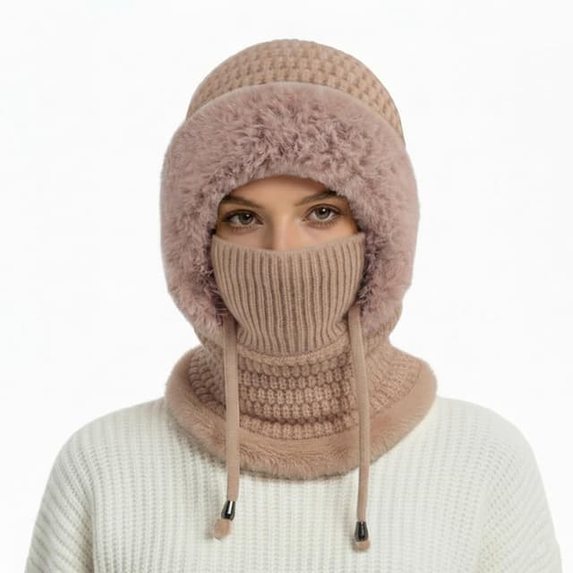 Detalle de DRESHOW Women’s winter balaclava knit hat with drawstring hood scarf – 3-in-1 windproof face cover