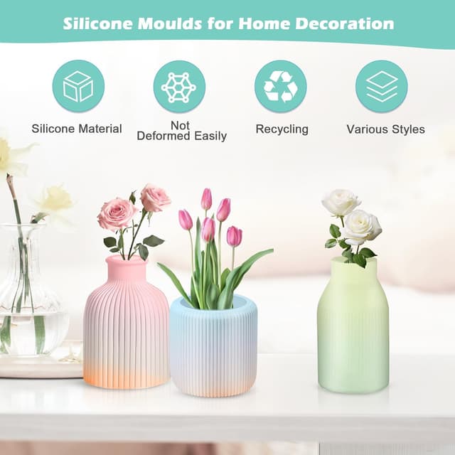 Detalle de Huiguli 7-teiliges Vase-Silikonform-Set (5 Vasen + 2 Tabletts) für DIY mit Resin & Deko