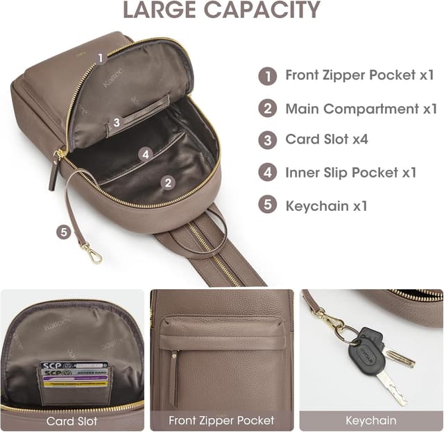 Detalle 2 de Kattee Convertible Crossbody Sling Chest Bag Medium Genuine Leather with RFID Blocking