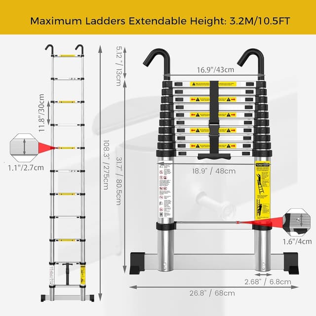 Detalle 2 de EASelect Telescopic Extension Loft Ladder 3.2m Aluminium (EN131) with Stabiliser Bar