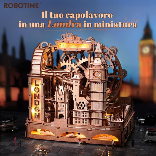 Detalle de ROBOTIME Puzzle 3D in legno Londra con circuito a biglie e luci Type-C (EGB01) – kit fai-da-te
