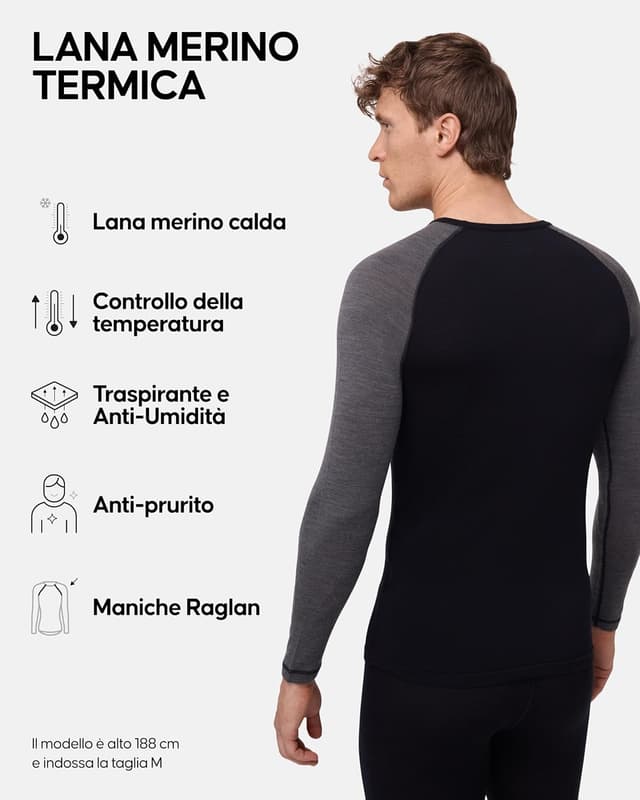 Detalle de Maglia termica uomo DANISH ENDURANCE in lana Merino 180 g/m² con manica lunga