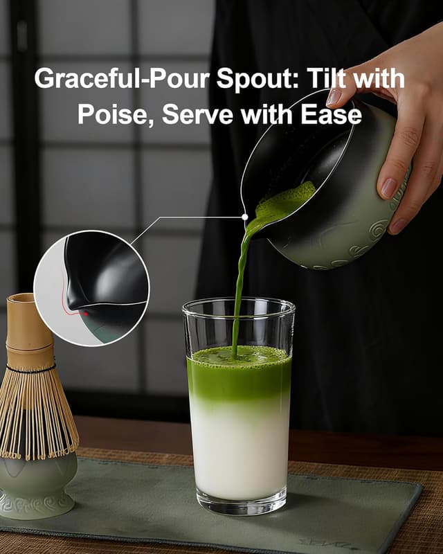 Detalle 2 de ZENS Matcha Tea Set with Bamboo Whisk (5pc) – Sage Green Ceramic Bowl, Chasen Holder, Scoop & Towel