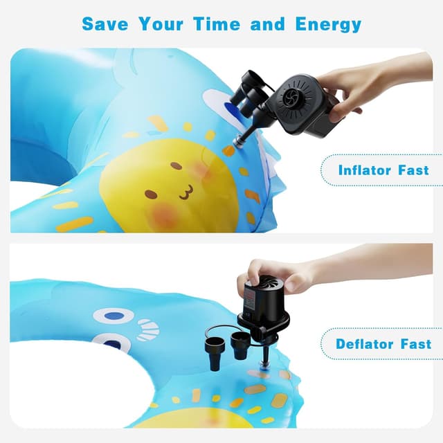 Detalle de Electric Air Pump for Inflatables with 3 Nozzles (220–240V) – Portable Quick-Fill & Deflate Pump
