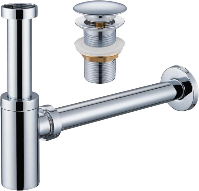 Detalle de Ulytid sifone lavabo bagno con piletta universale antiodore e altezza regolabile (cromato) con apertura di pulizia