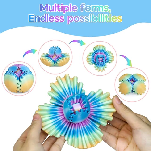 Detalle 2 de Balkwan Multicoloured Gear Ball Fidget Toys – 3D Printed Gear Sphere Stress Relief (Ocean Aurora, 3.3")