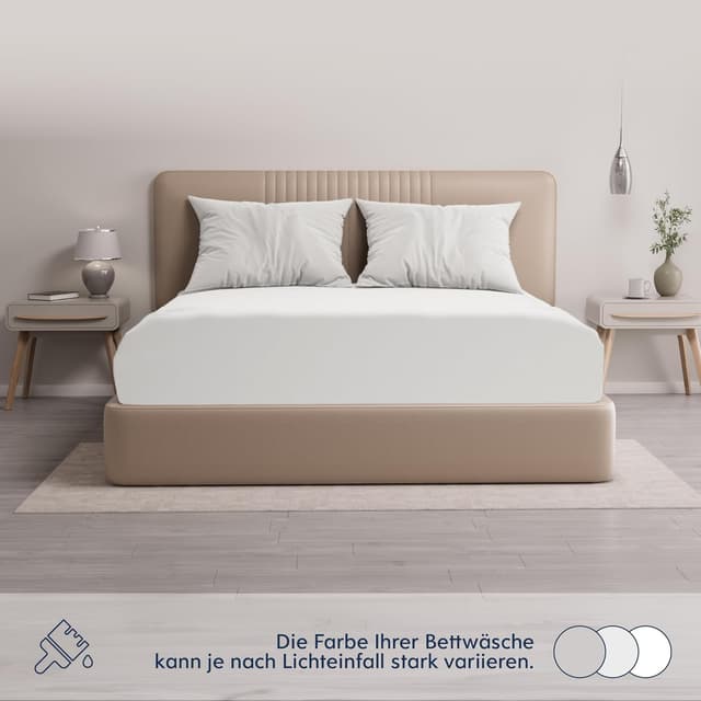 Detalle de Dreamzie Premium Topper Spannbettlaken aus Jersey-Baumwolle (extra niedrige Seitenhöhe) für Topper, weiß