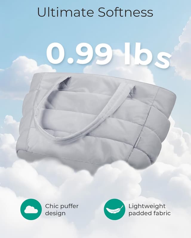 Detalle 2 de bagsmart Puffy Tote Bag Damen – 20L Handtasche/Puffer Schultertasche mit Reißverschluss in Grau