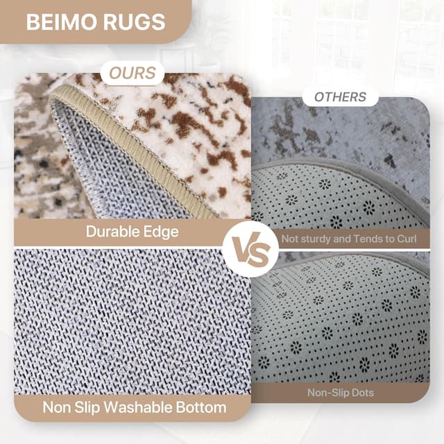 Detalle de BEIMO waschbarer Teppich für Wohnzimmer & Schlafzimmer (160 x 230 cm), abstraktes Kurzflor-Design in Taupe