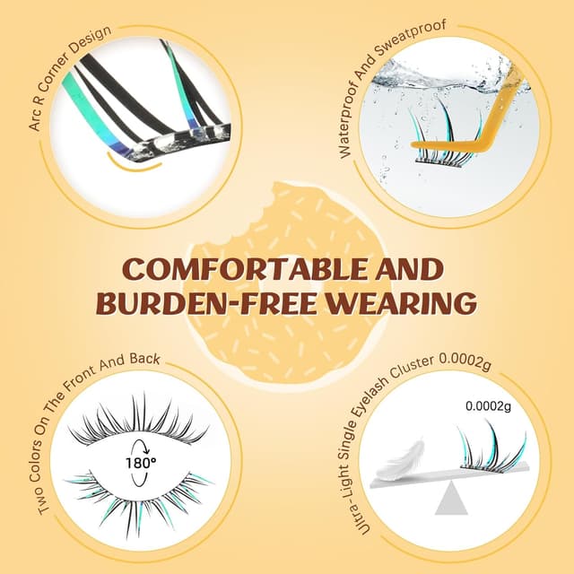 Detalle 2 de QUEWEL Selbstklebende Wimpern mit Pinzette (36 Stück), 9–12 mm Cluster Lashes – natürliches Lash-Set ohne Kleber (ZZBP-02)