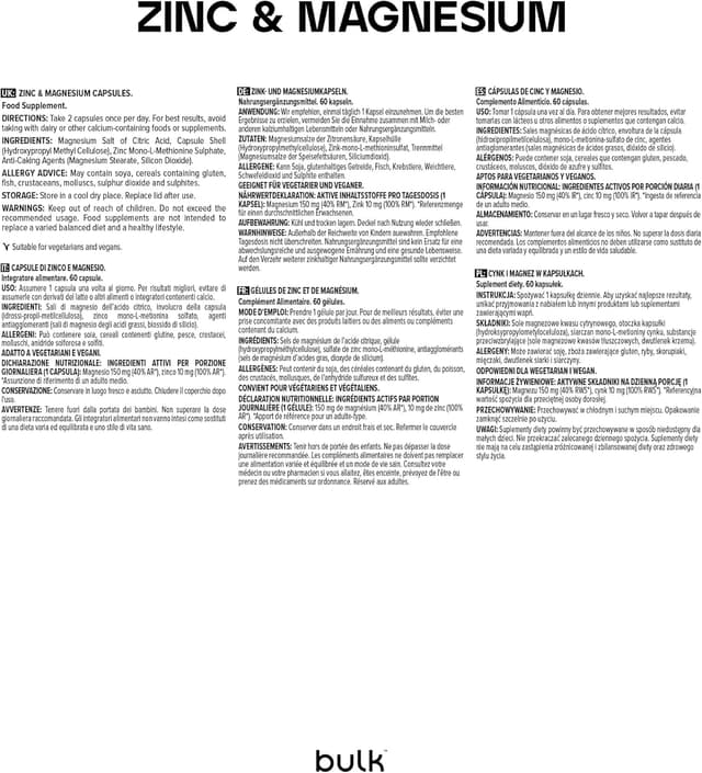 Detalle 2 de Gélules Bulk Zinc & Magnésium (60 capsules) – soutien des os, des muscles et de la fatigue