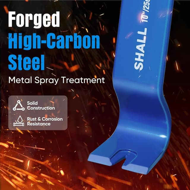 Detalle de Set SHALL di 4 piedi di porco piatti (15", 10", 7,5", 5,5") con barra per estrattori di chiodi e artigli multiuso