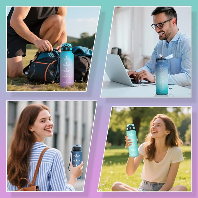 Detalle de Motswedi gourde à paille 1500 ml sans BPA, étanche (bleu & violet)