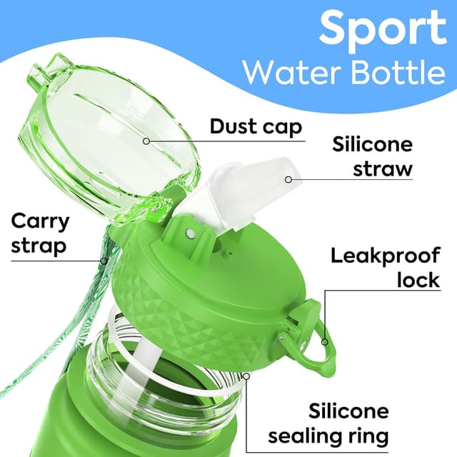 Detalle 2 de OLDLEY 450ml/15oz kids water bottle with straw, one-touch lid and time markings (BPA-free, leakproof)