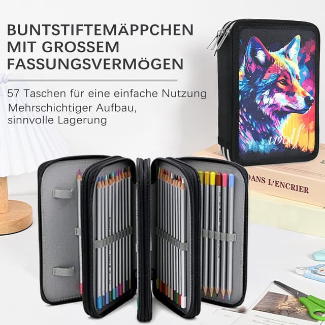 Detalle de Veroa Federmäppchen 3-fach quadratisch (57 Fächer) – schwarzes Mäppchen mit 3 Fächern