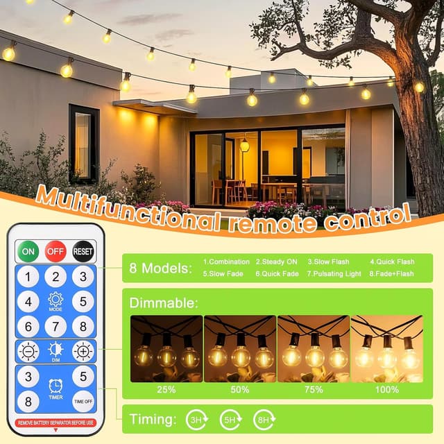 Detalle de Solar String Festoon Lights Outdoor with Remote – 30m USB Rechargeable LED (IP44)