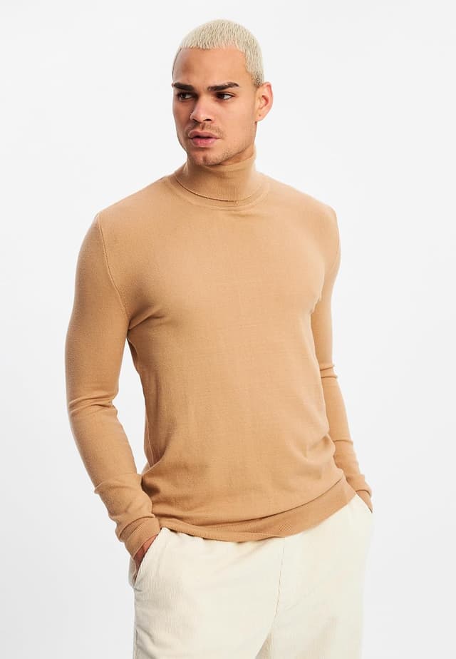 Detalle de Leif Nelson maglione da uomo a collo alto in maglia fine leggero