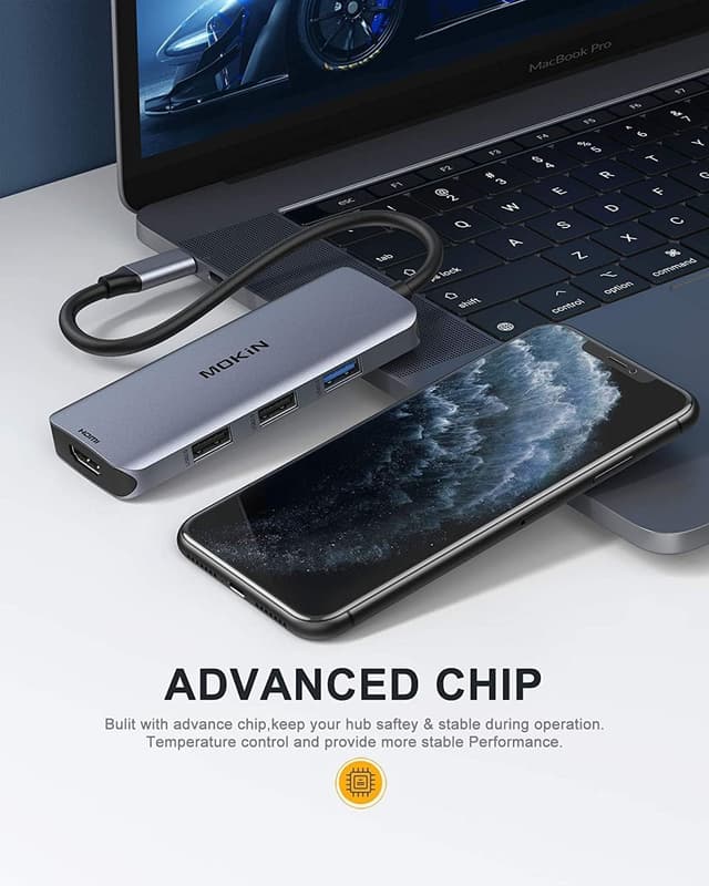 Thumbnail 6 de MOKiN USB-C Hub mit Dual-HDMI (6-in-1, 4K) und Power Delivery bis 100 W